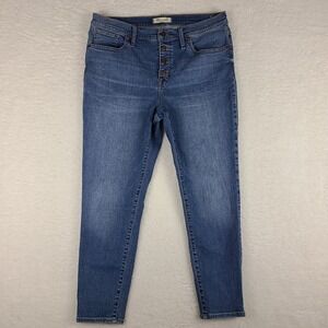 Madewell Jeans Womens 32 Blue 9" Mid‎ Rise Skinny Crop Medium Wash Button Fly